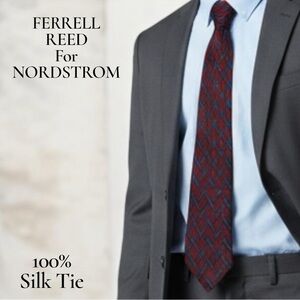Ferrell Reed for Nordstrom 100% Silk Tie Red Blue Geometric Pattern Made in USA